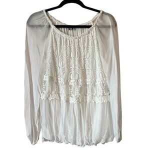 Elena Baldi Italy Sz M Luxury Designer Sheer Lined Lace Long Sleeve Blouse Ivory